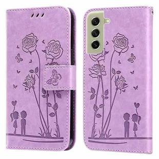 For Samsung Galaxy S21 FE 5G Embossing Rose Couple Leather Phone Case(Purple)