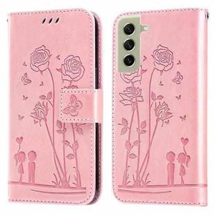 For Samsung Galaxy S21 FE 5G Embossing Rose Couple Leather Phone Case(Pink)