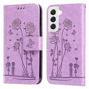 For Samsung Galaxy S22 5G Embossing Rose Couple Leather Phone Case(Purple)