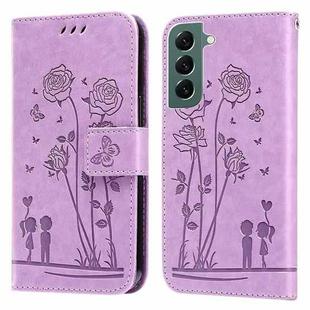 For Samsung Galaxy S22+ 5G Embossing Rose Couple Leather Phone Case(Purple)