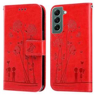 For Samsung Galaxy S22+ 5G Embossing Rose Couple Leather Phone Case(Red)