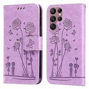 For Samsung Galaxy S22 Ultra 5G Embossing Rose Couple Leather Phone Case(Purple)