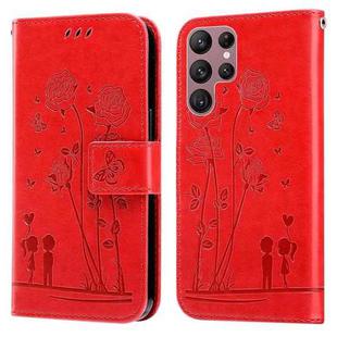 For Samsung Galaxy S22 Ultra 5G Embossing Rose Couple Leather Phone Case(Red)