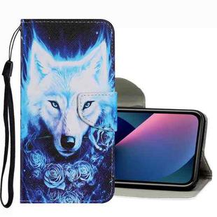 For iPhone 13 mini Coloured Drawing Pattern Leather Phone Case (Rose Wolf)