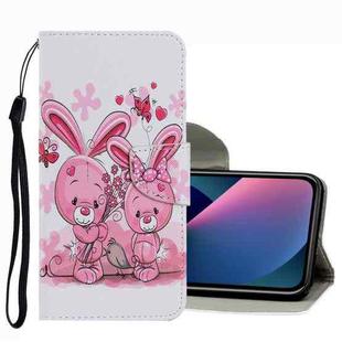 For iPhone 13 mini Coloured Drawing Pattern Leather Phone Case (Cute Rabbit)