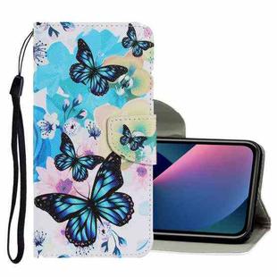 For iPhone 13 mini Coloured Drawing Pattern Leather Phone Case (Purple Butterfly)