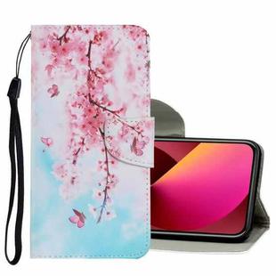 For iPhone 13 Coloured Drawing Pattern Leather Phone Case(Cherry Blossoms)