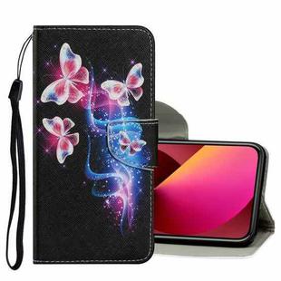 For iPhone 13 Coloured Drawing Pattern Leather Phone Case(Three Fluorescent Butterflies)