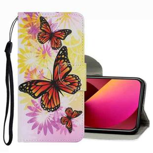 For iPhone 13 Coloured Drawing Pattern Leather Phone Case(Chrysanthemum Butterfly)