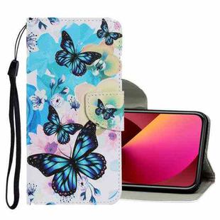 For iPhone 13 Coloured Drawing Pattern Leather Phone Case(Purple Butterfly)