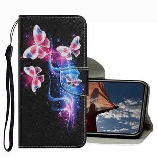 For iPhone 13 Pro Coloured Drawing Pattern Leather Phone Case (Three Fluorescent Butterflies)
