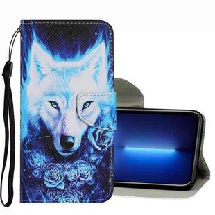 For iPhone 13 Pro Max Coloured Drawing Pattern Leather Phone Case (Rose Wolf)