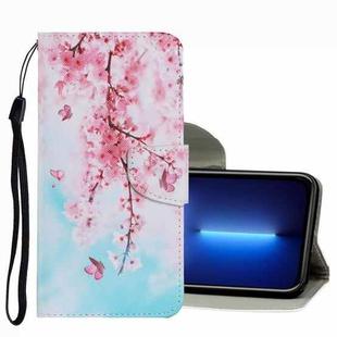 For iPhone 13 Pro Max Coloured Drawing Pattern Leather Phone Case (Cherry Blossoms)