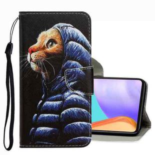 For Samsung Galaxy A33 5G 3D Colored Drawing Leather Phone Case(Down Jacket Cat)