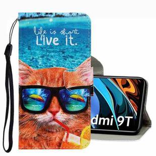 For Xiaomi Redmi 9T 3D Colored Drawing Leather Phone Case(Underwater Cat)