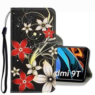 For Xiaomi Redmi 9T 3D Colored Drawing Leather Phone Case(Red Flower)