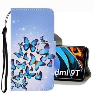 For Xiaomi Redmi 9T 3D Colored Drawing Leather Phone Case(Multiple Butterflies)