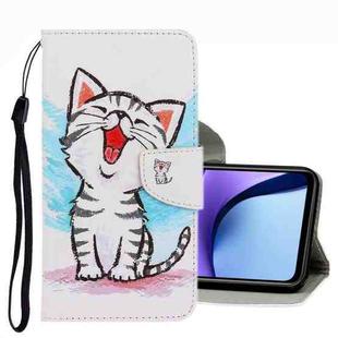 For Xiaomi Redmi Note 9T 3D Colored Drawing Leather Phone Case(Red Mouth Cat)