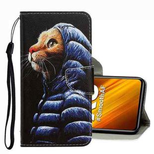 For Xiaomi Poco X3 NFC 3D Colored Drawing Leather Phone Case(Down Jacket Cat)