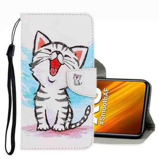 For Xiaomi Poco X3 NFC 3D Colored Drawing Leather Phone Case(Red Mouth Cat)