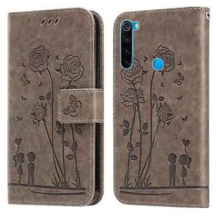 For Xiaomi Redmi Note 8 2021 Embossing Rose Couple Leather Phone Case(Grey)