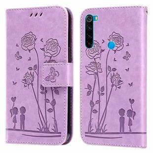 For Xiaomi Redmi Note 8 2021 Embossing Rose Couple Leather Phone Case(Purple)