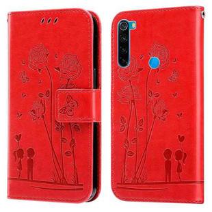 For Xiaomi Redmi Note 8 2021 Embossing Rose Couple Leather Phone Case(Red)