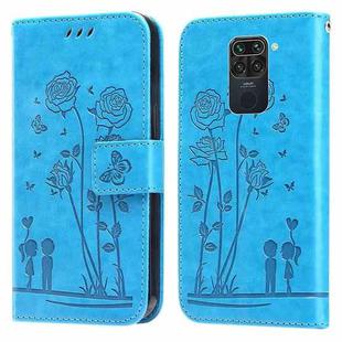 For Xiaomi Redmi Note 9 / 10X 4G Embossing Rose Couple Leather Phone Case(Blue)