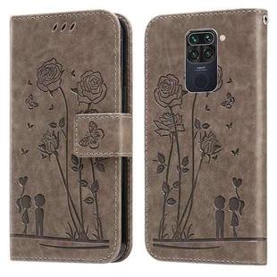 For Xiaomi Redmi Note 9 / 10X 4G Embossing Rose Couple Leather Phone Case(Grey)