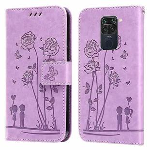 For Xiaomi Redmi Note 9 / 10X 4G Embossing Rose Couple Leather Phone Case(Purple)