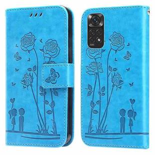 For Xiaomi Redmi Note 11 Global/11S Global Embossing Rose Couple Leather Phone Case(Blue)