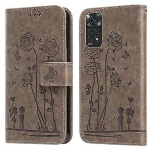 For Xiaomi Redmi Note 11 Global/11S Global Embossing Rose Couple Leather Phone Case(Grey)