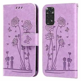 For Xiaomi Redmi Note 11 Global/11S Global Embossing Rose Couple Leather Phone Case(Purple)