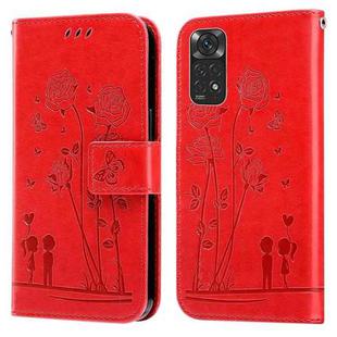 For Xiaomi Redmi Note 11 Global/11S Global Embossing Rose Couple Leather Phone Case(Red)