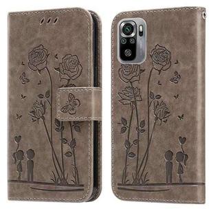 For Xiaomi Redmi Note 10 4G Embossing Rose Couple Leather Phone Case(Grey)