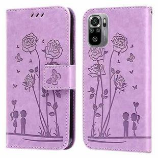 For Xiaomi Redmi Note 10 4G Embossing Rose Couple Leather Phone Case(Purple)