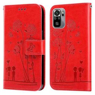 For Xiaomi Redmi Note 10 4G Embossing Rose Couple Leather Phone Case(Red)