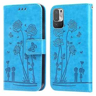 For Xiaomi Redmi Note 10 5G/Poco M3 Pro Embossing Rose Couple Leather Phone Case(Blue)