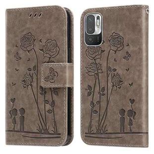 For Xiaomi Redmi Note 10 5G/Poco M3 Pro Embossing Rose Couple Leather Phone Case(Grey)