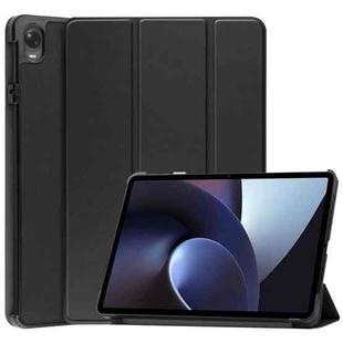 For OPPO Pad Three-folding Holder Custer Texture Leather Tablet Case(Black)