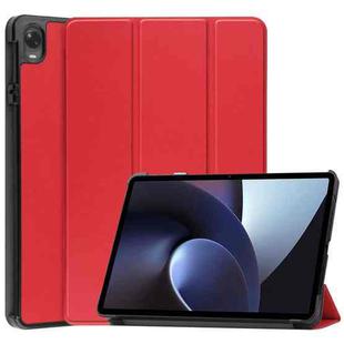 For OPPO Pad Three-folding Holder Custer Texture Leather Tablet Case(Red)
