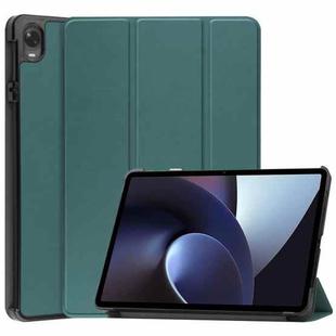 For OPPO Pad Three-folding Holder Custer Texture Leather Tablet Case(Green)
