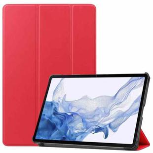 For Samsung Galaxy Tab S8 Three-folding Holder Custer Texture Leather Tablet Case(Red)