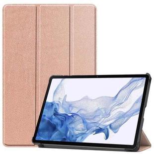 For Samsung Galaxy Tab S8 Three-folding Holder Custer Texture Leather Tablet Case(Rose Gold)