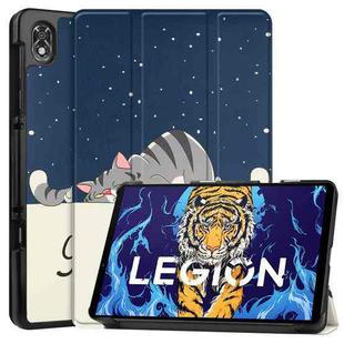 For Lenovo Legion Y700 Custer Painted TPU Smart Tablet Leather Case(Lazy Cat)
