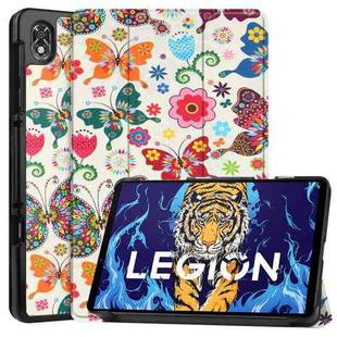 For Lenovo Legion Y700 Custer Painted TPU Smart Tablet Leather Case(Colorful Butterflies)