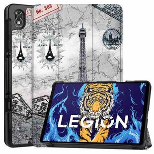 For Lenovo Legion Y700 Custer Painted TPU Smart Tablet Leather Case(Retro Tower)