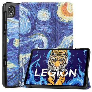 For Lenovo Legion Y700 Custer Painted TPU Smart Tablet Leather Case(Starry Sky)