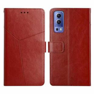 For vivo Y72 5G Y Stitching Horizontal Flip Leather Phone Case(Brown)