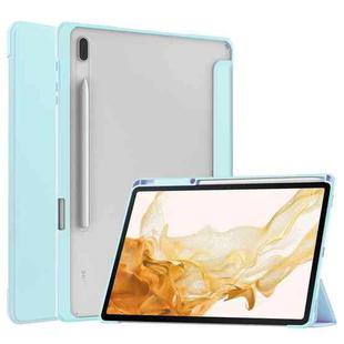 For Samsung Galaxy Tab S8+ Three-fold Transparent TPU Smart Leather Tablet Case(Sky Blue)